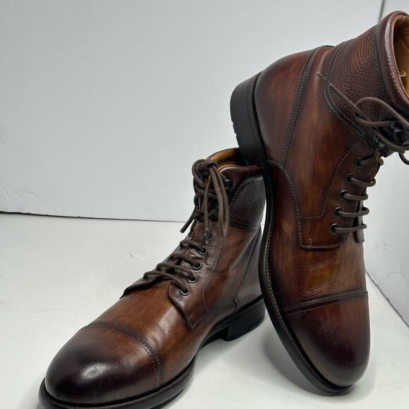 ?MAGNINNI 22490 COGNAC PEBBLEDGRAIN CALF SKIN DERBY LEATHER CAP TOE BOOT 11 1/2 main image 7